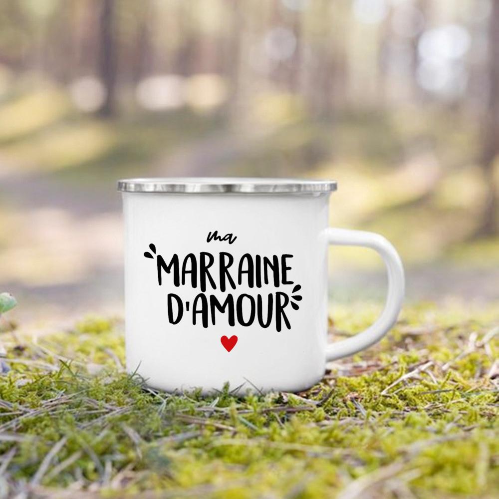 Bester Pate & Beste Patin der Welt Französischer Druck Emaille-Tassen Bruder Schwester Freunde Geschenke Trinken Milch Kaffee Tasse Camping Tasse