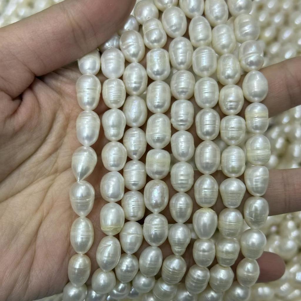 1String, White Natural Freshwater Pearls, Handmade Rice Pearl Beads for Jewelry Making DIY Crafts (Beads 7.5-8.5mm, Length 36cm)