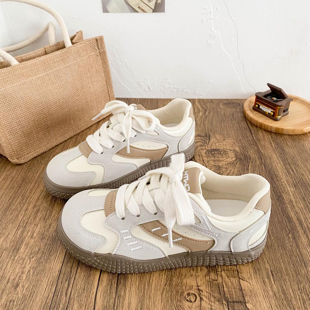 BE-6836 Latex-Innensohle/hässlich süße kleine weiße Schuhe Damenschuhe 2025 Frühling neue flachsohlige Leder-Board-Schuhe Deutsche Trainingsschuhe