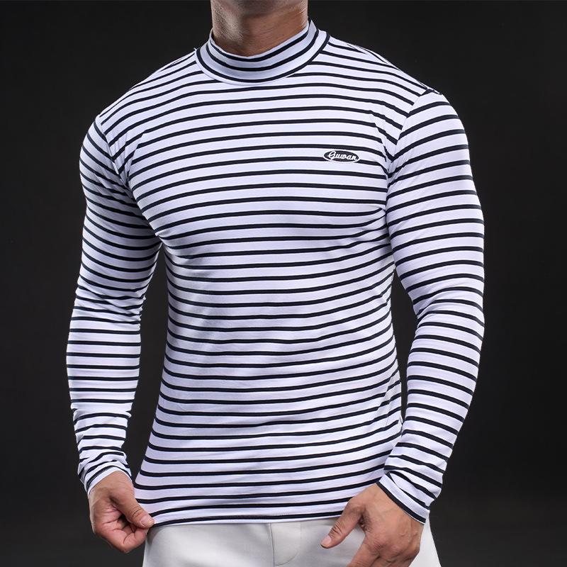 New Striped Long-sleeved T-shirt for Men Casual Sports Cotton Fitness Household Sports Fitness Outdoor T-shirt for Men