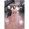 One-word Shoulder Evening Dress 1011 New High-end Atmospheric Pink Performance Birthday Party Host Wedding Dress Female