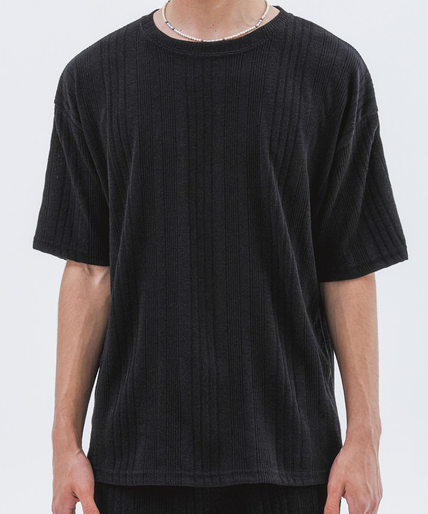 Triple Sense Brushed Stripe Knit T-Shirt_Black Black
