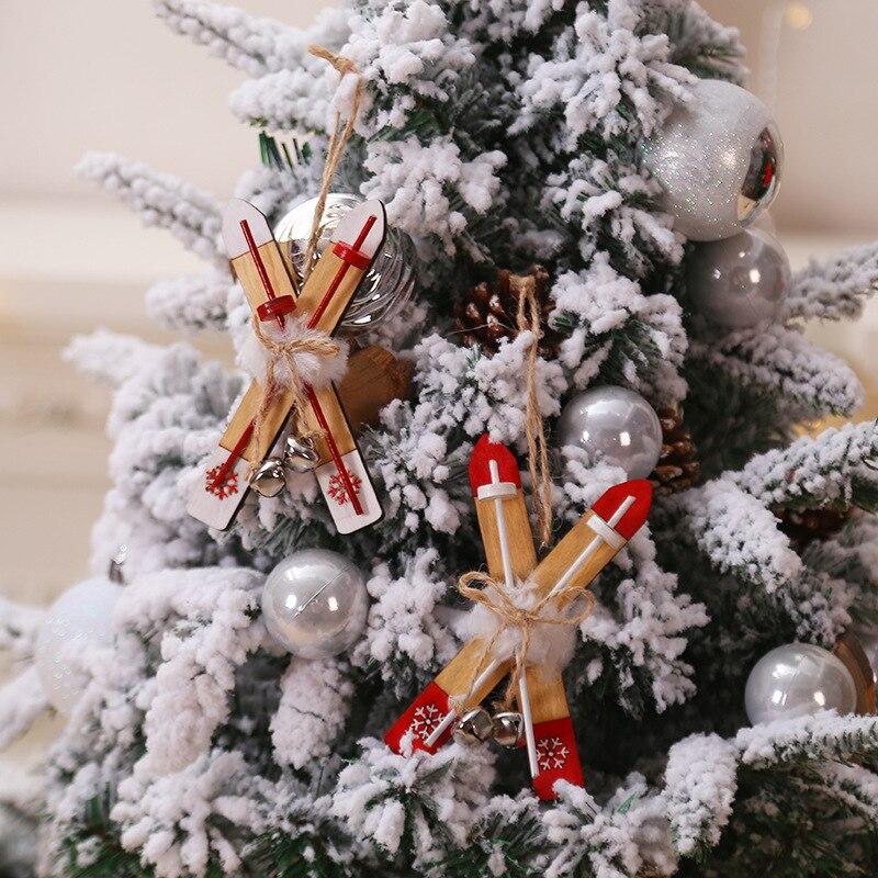 Slitta di Legno Decorazione di Natale Casa Sci di Legno Campanella Ornamenti di Natale Regalo per Bambini