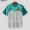 INCERUN Two-pieces Men's Short Sleeve Lace Patchwork T-Shirts Mesh Shorts Outfits Sets