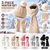 3Pcs/Set Warm Knit Beanie Snood Set Knitted Touchscreen Gloves Winter Hat Scarf Gloves Set  Unisex