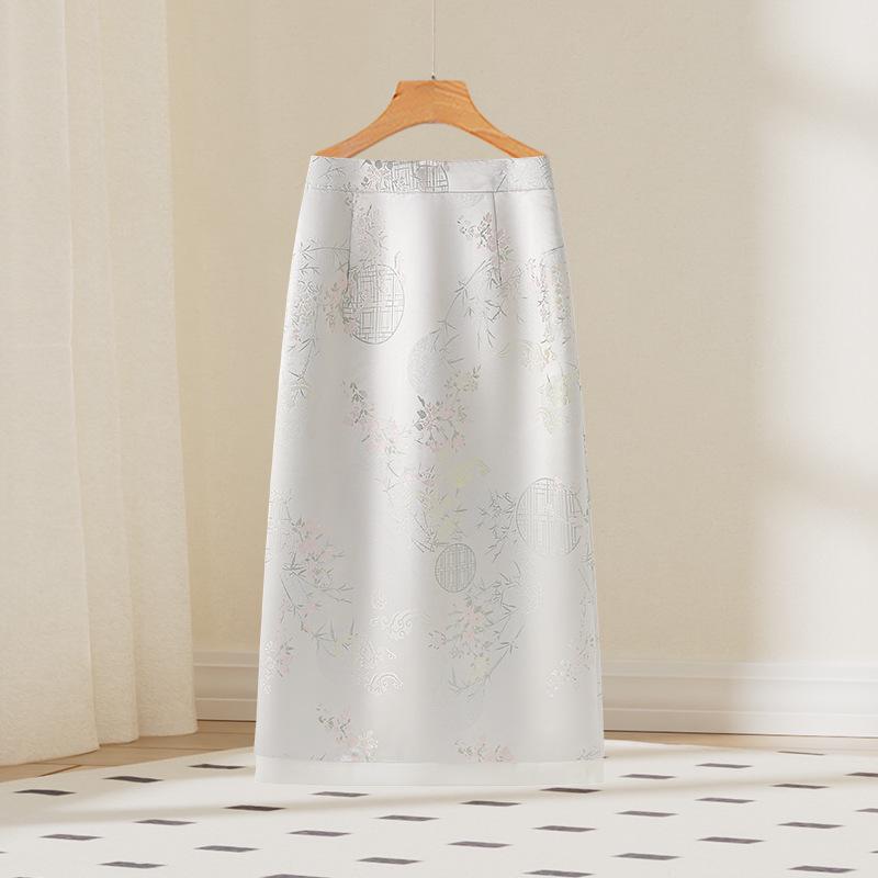 Chinese Style Satin A-line Pencil Skirt for Women - Spring 2026 Fashion