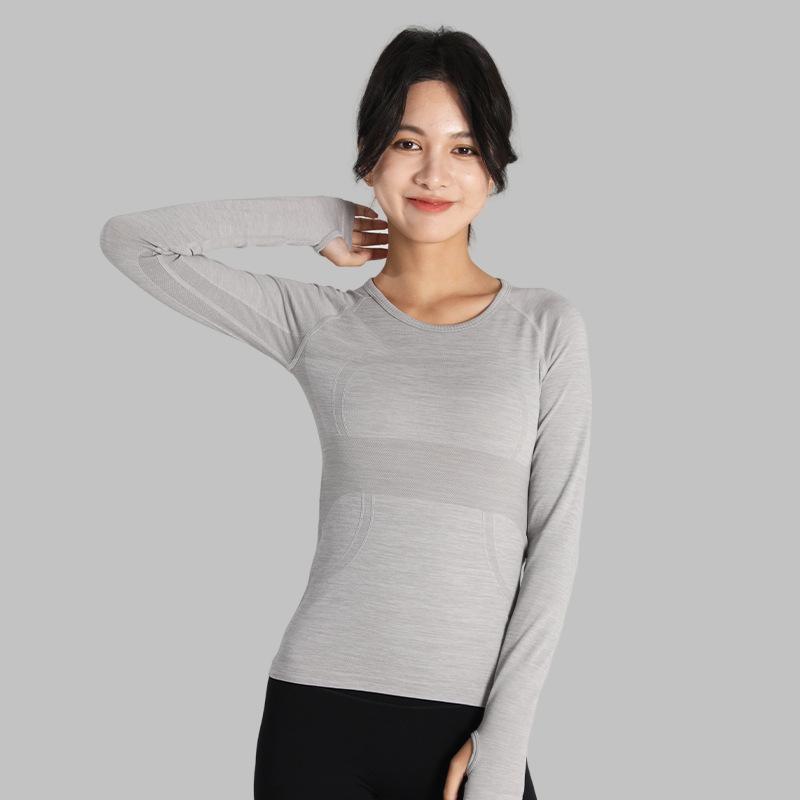 

Женский быстросохнущий бесшовный топ с длинным рукавом для йоги и бега Large серый