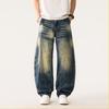 American High Street Deconstruction Car Line Washed Jeans Trendy Brand Loose Vibe Design Sense Bamboo Pattern Scimitar Long Pants