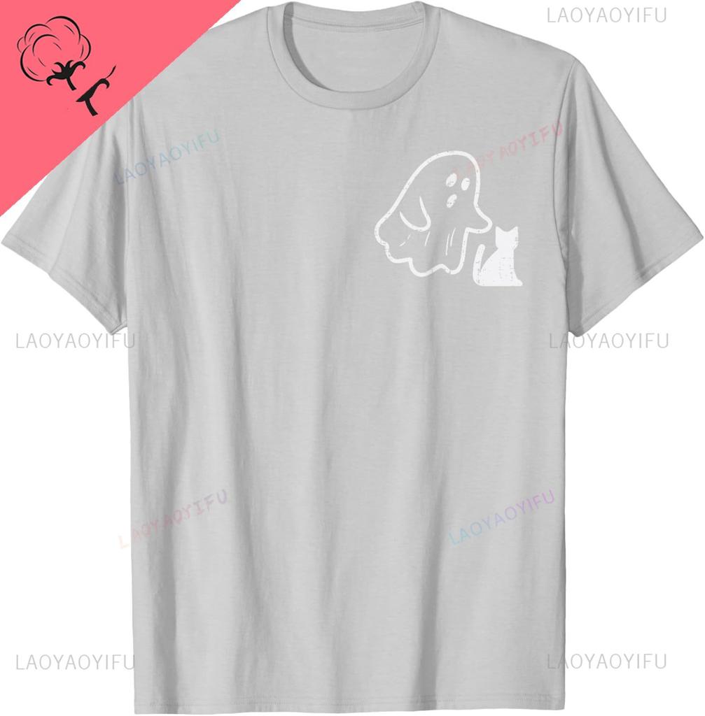 Ghost Cat Pocket Funny Halloween Costume Unisex Women Kids TShirt Casual Streetwear Y2k Harajuku Cotton Summer Tops