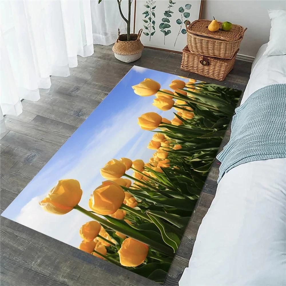Covor Lalea Primăvară botanic Flori Covor de Zonă pentru Living Dormitor Copii Covoraș de Podea Floral Grădină Naturală Covoraș de Bucătărie