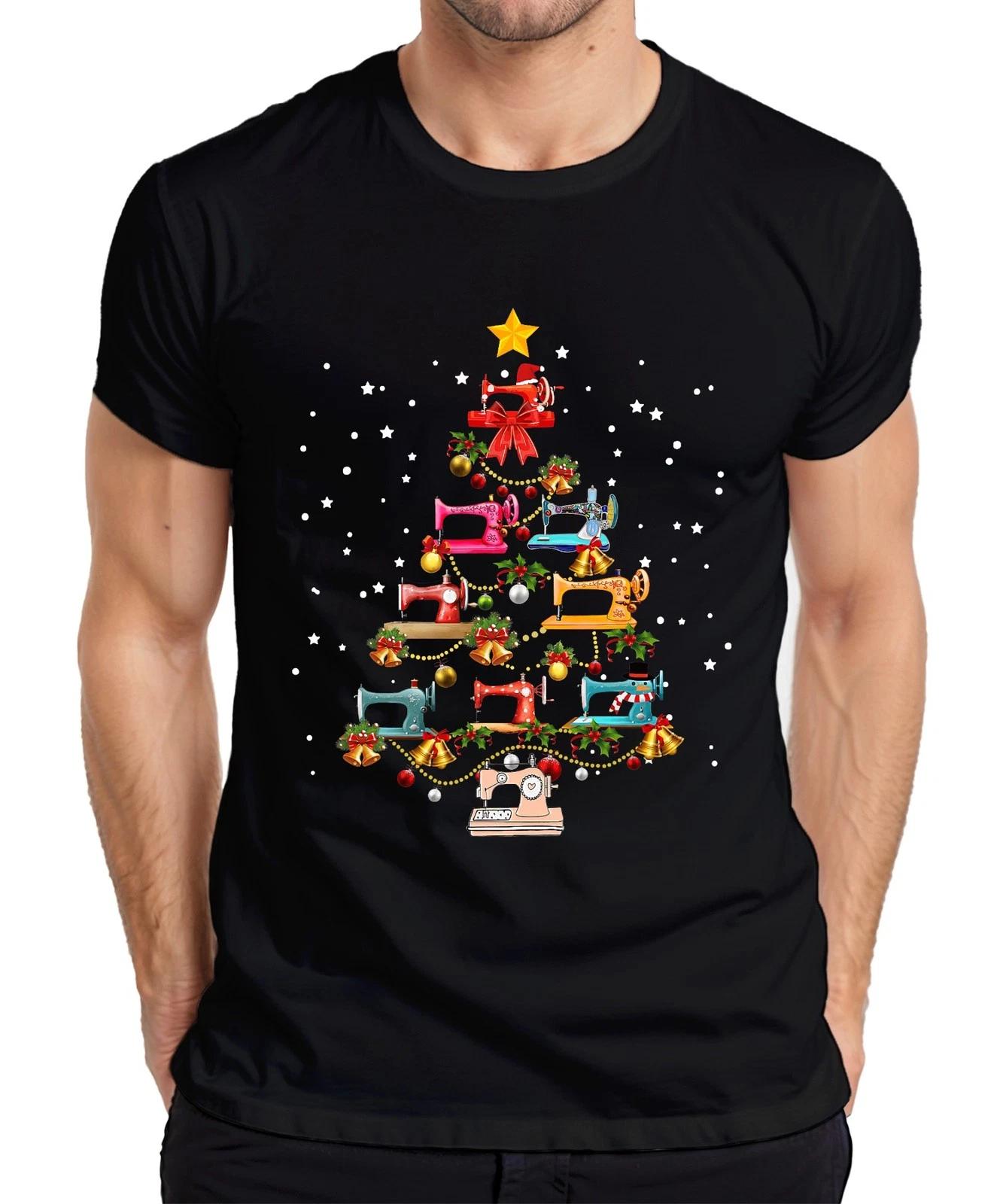 Nähmaschine Weihnachten Tannenbaum Schneeflocken Handwerk Geschenk Herren T-Shir L