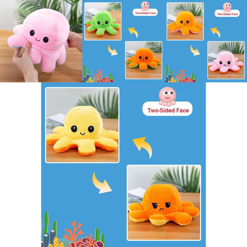 Adorable Double-sided Flip Reversible Octopus Plush Toy In Soft And Lifelike Style