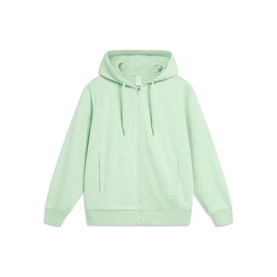 Li Ning Seria Kolorów Chiny Jednokolorowa Casualowa Bluza Rozpinana z Kapturem i Długim Rękawem Unisex bluza Bambusowo-Zielona AWDT967-1