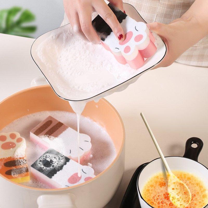 Cat Claw 3pcs Sponge Wipe Thickening Kitchen Brush Pot Dishwashing Block Cleaner