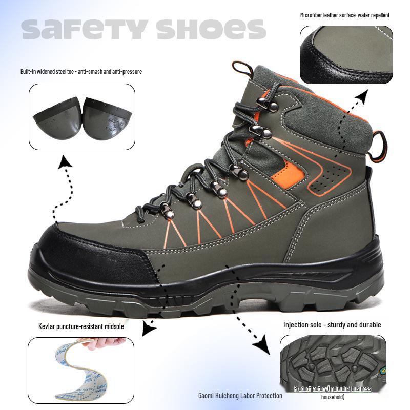 Ozone High-Top Water-Repellent Steel Toe Safety Shoes, Wear-Resistant, Anti-Smash, Anti-Puncture, Soft Sole for Comfortable Work.