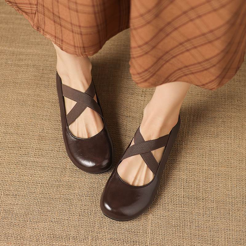 

Krazing Pot Microfiber Round Toe Thick Med Heels Spring Summer Shoes Big Size 43 Mary Janes Women Shallow Flats 33 коричневий