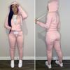 2Pcs Winter Women Tracksuit Set Fleece Lining Hooded Sweatshirt Coat with Long Sleeves Pockets Zipper Placket Elastic Waist Jogging Fall Solid Color