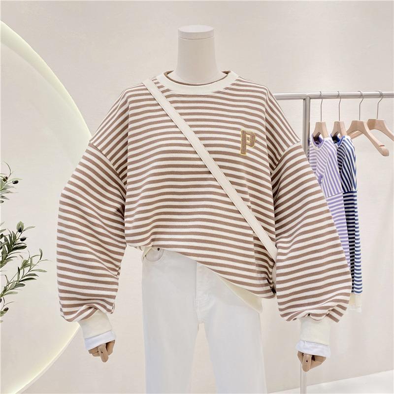 

Женский тонкий полосатый свитер свободного кроя, универсальный студенческий топ 2XL