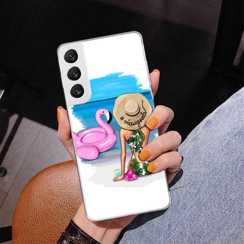 

Girl Flamingo Summer Beach Phnoe Case for Samsung Galaxy S26 S25 Edge S23 S24 Ultra S22 Plus S21 S20 FE Unique Cover Soft Coque Samsung S21 Plus