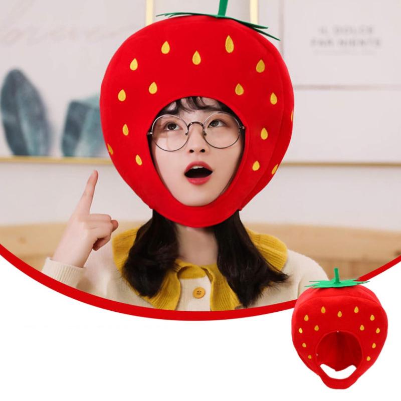 Funny Cute Plush Strawberry Headband For Girl Boy Keep Warm Plush Toys Hat Plush Headgear Creative Novelty Photo Props Cap