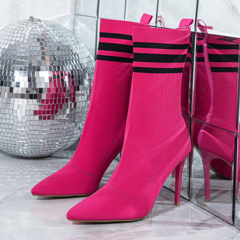 

Eilyken сексуальные носки с острым носком из эластичной ткани, ботильоны, женская мода, стриптизерша, тонкие высокие каблуки, осенне-зимняя обувь 37 красный