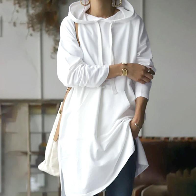 Wiosna Jesień Nowa Moda Uliczna Japoński Styl Damska Bluza z Kapturem Luźna Średniej Długości Jednolity Kolor Minimalistyczna Bluza Wkładana