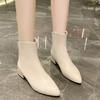 Fashion Women Artificial Leather Solid Color Thick Sole Square Heels Zipper Short Booties Pointed Toe Platform Boots for Women