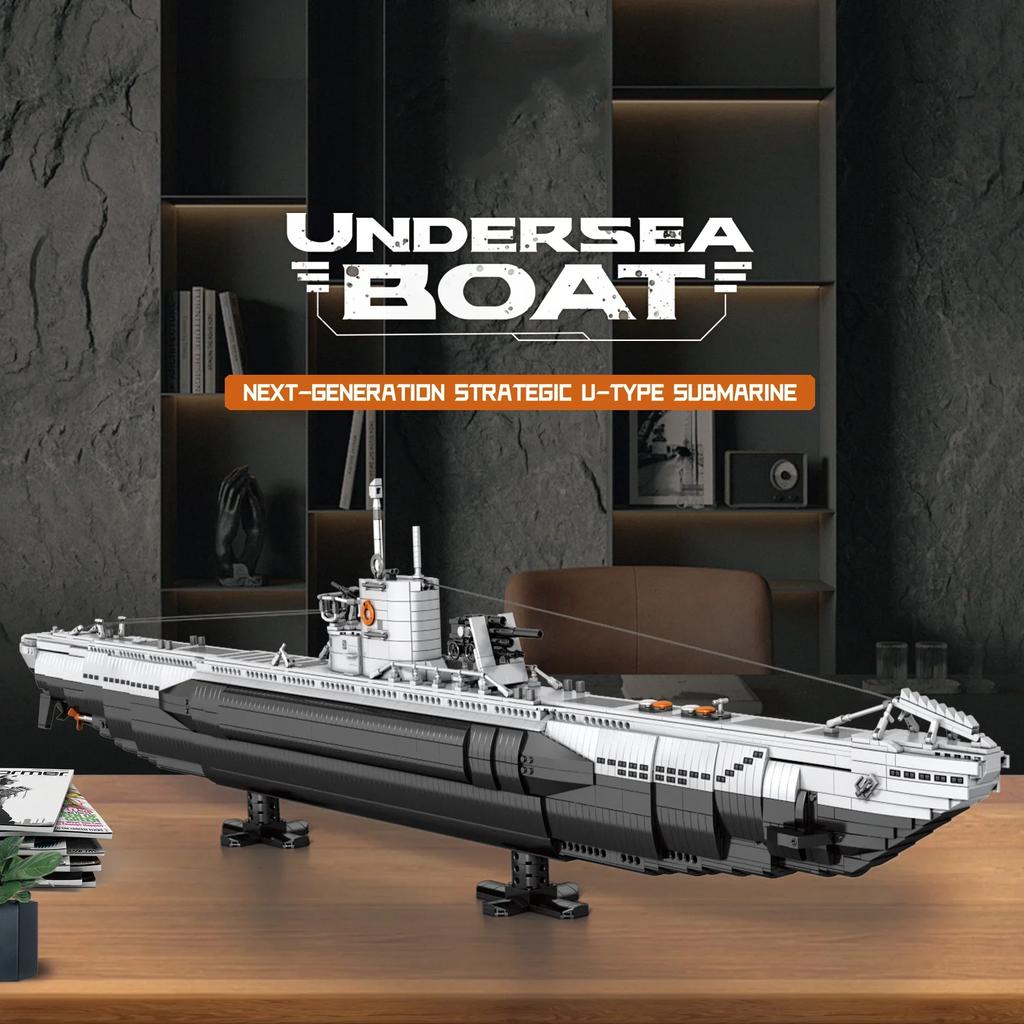 3987Pcs U Shaped Submarine Building Blocks Undersea Ship Model Bricks With Base Bracket Desktop Deco Kids Diy Toys Holiday Gifts