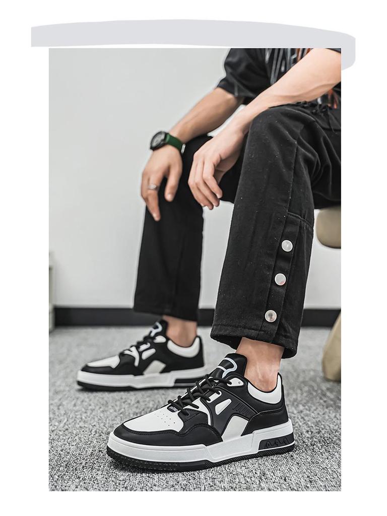 Men's Trendy Autumn White Sneakers - Breathable, Versatile Thick Sole Low Top Casual Skate Shoes