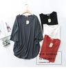 Women's Korean-Style Summer Cotton Linen Round Neck Shirt, Loose Fit, Mid-Sleeve, Plus Size Casual Top