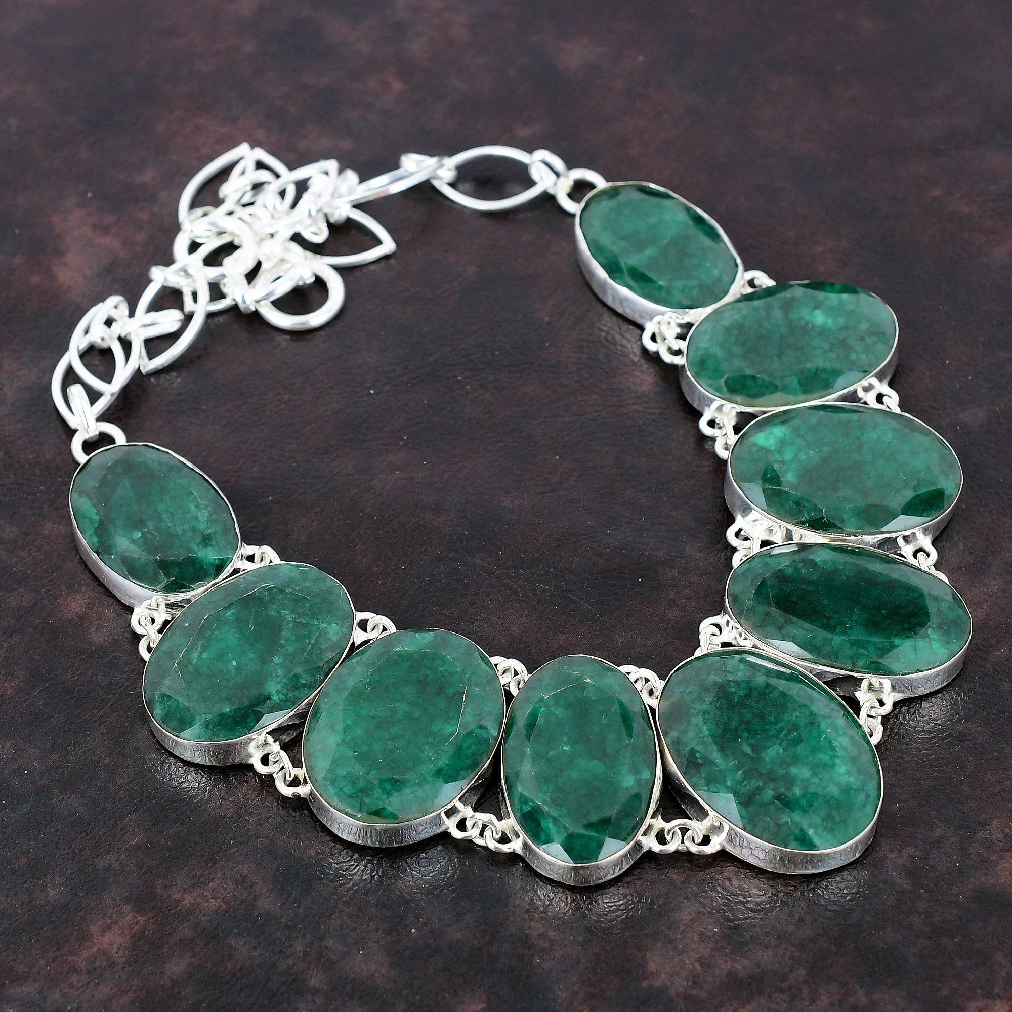 

Ожерелье с граненым замбийским изумрудом, ожерелье из стерлингового серебра 925 пробы, регулируемое ожерелье-цепочка, новинка, ювелирные изделия из драгоценных камней, ювелирные изделия ручной работы для подарка Adjustable