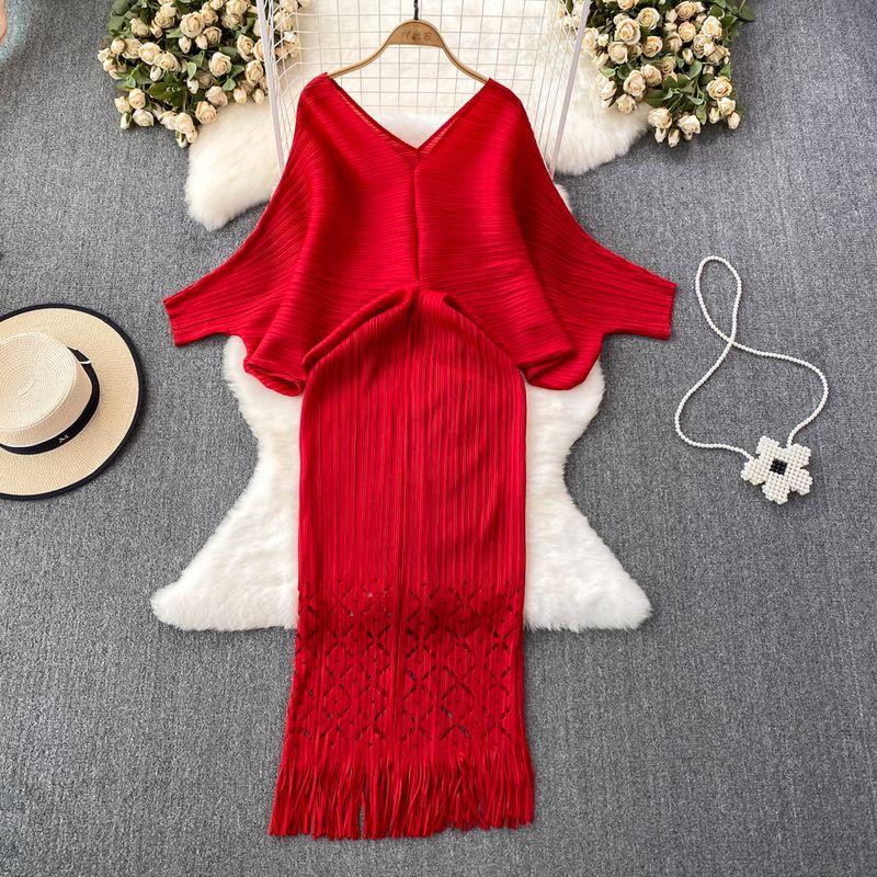 

Платье Саньчжай с драпировкой, рукавами «летучая мышь» и юбкой «рыбий хвост» Red All yards