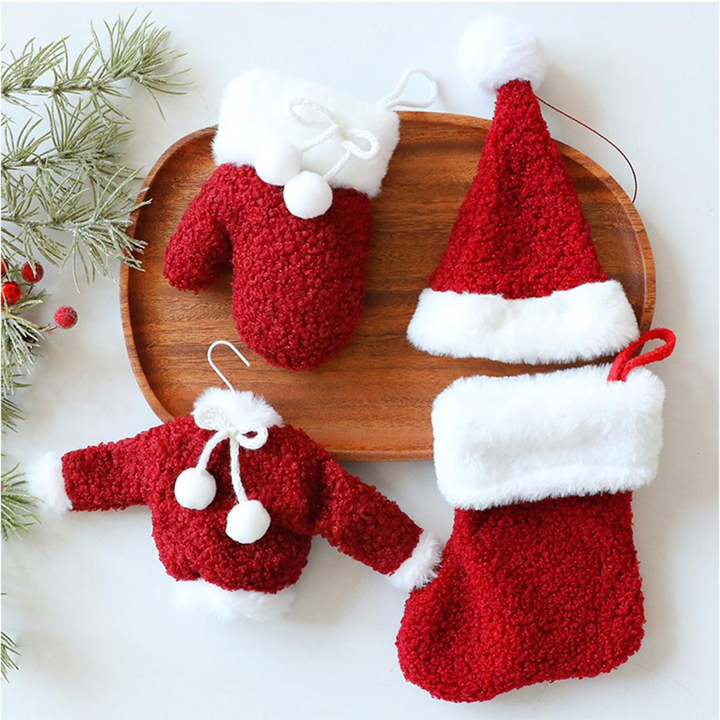 Hanging Stocking Socks, Santa Hat and Tree Ornaments Set, Festive Hanging Set for Holiday Display