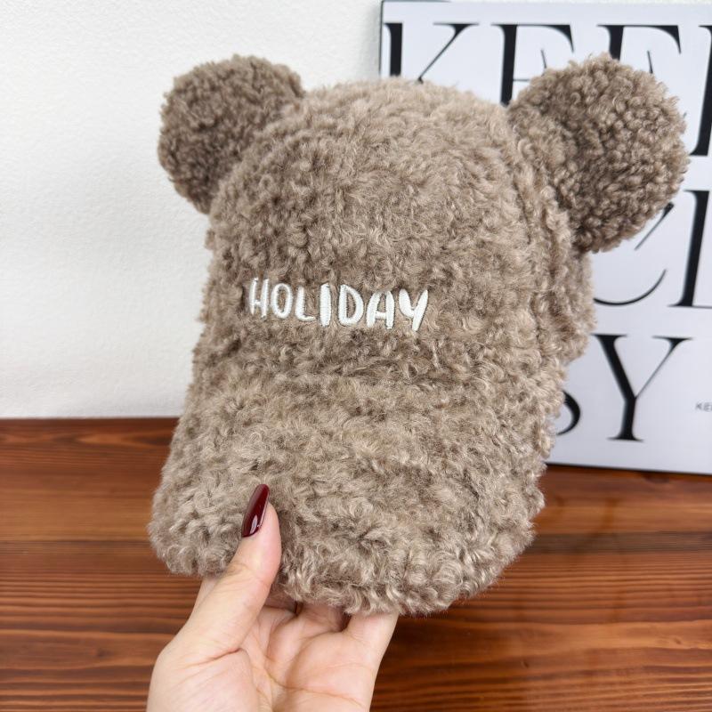 Cute bear ears lamb wool baseball cap women can wear autumn and winter thermal cap versatile to show their small face