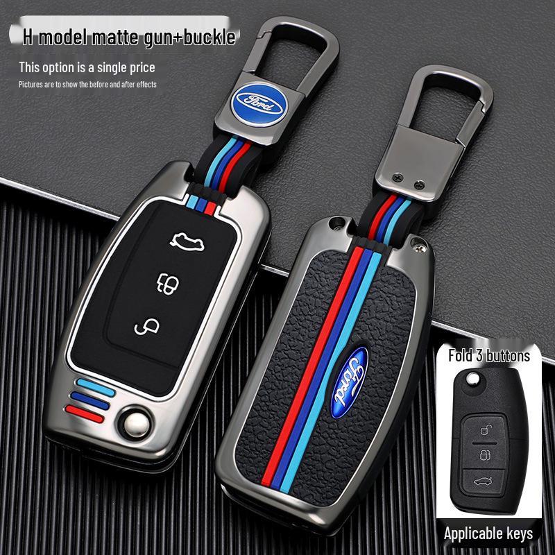 Ford Classic Focus Fiesta Key Cover - Car Protective Shell with Metal Buckle for Folding Key (Old Model & Ecosport)