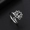 Stainless Steel Lotus Flower Rings Silver Color Yoga Buddha Adjustable Ring Om Symbol Amulet Vintage Jewelry New Year Gifts