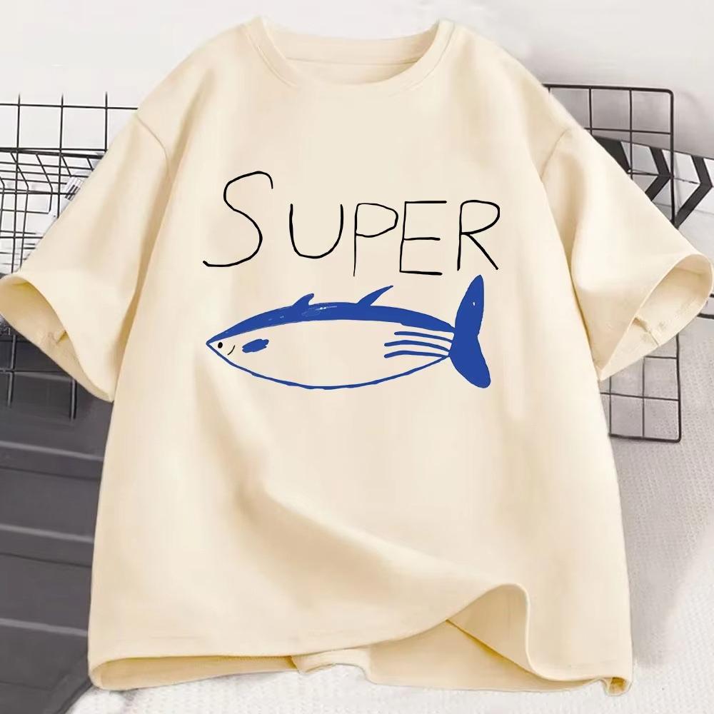 Kpop Korean Jin Super Thunfisch Fisch T-Shirts Mode Vintage Kurzarm T-Shirt Männer Frauen Kleidung Baumwolle Lässig Übergroßes T-Shirt