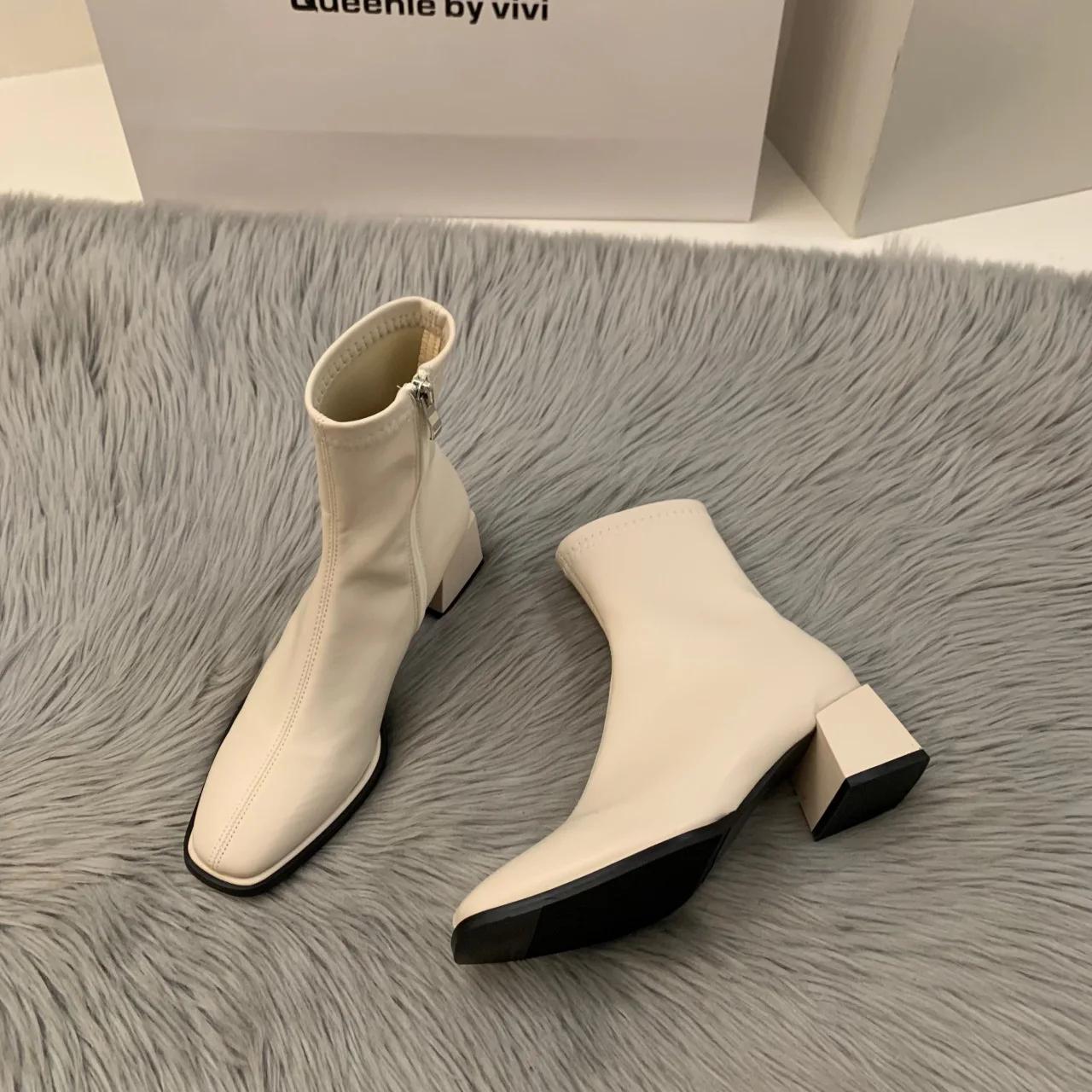

Short boots for women new spring and autumn single boots round toe raised waterproof platform bare boots for women for daily use 38