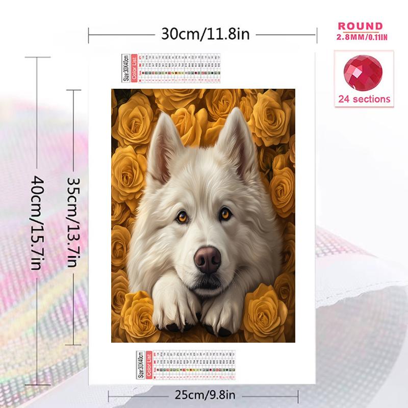 Samoyed and roses Pattern 3pcs 100% Round Full Drill 5D DIY Diamond Painting Embroidery Cross Stitch Rhinestone Décor
