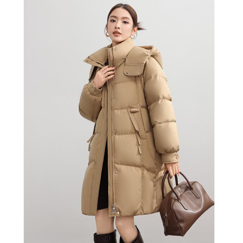 New Down Jacket Women's Winter Thermal Clothing Medium and Long Loose Duck Down Hooded Thermal Jacket Feeling