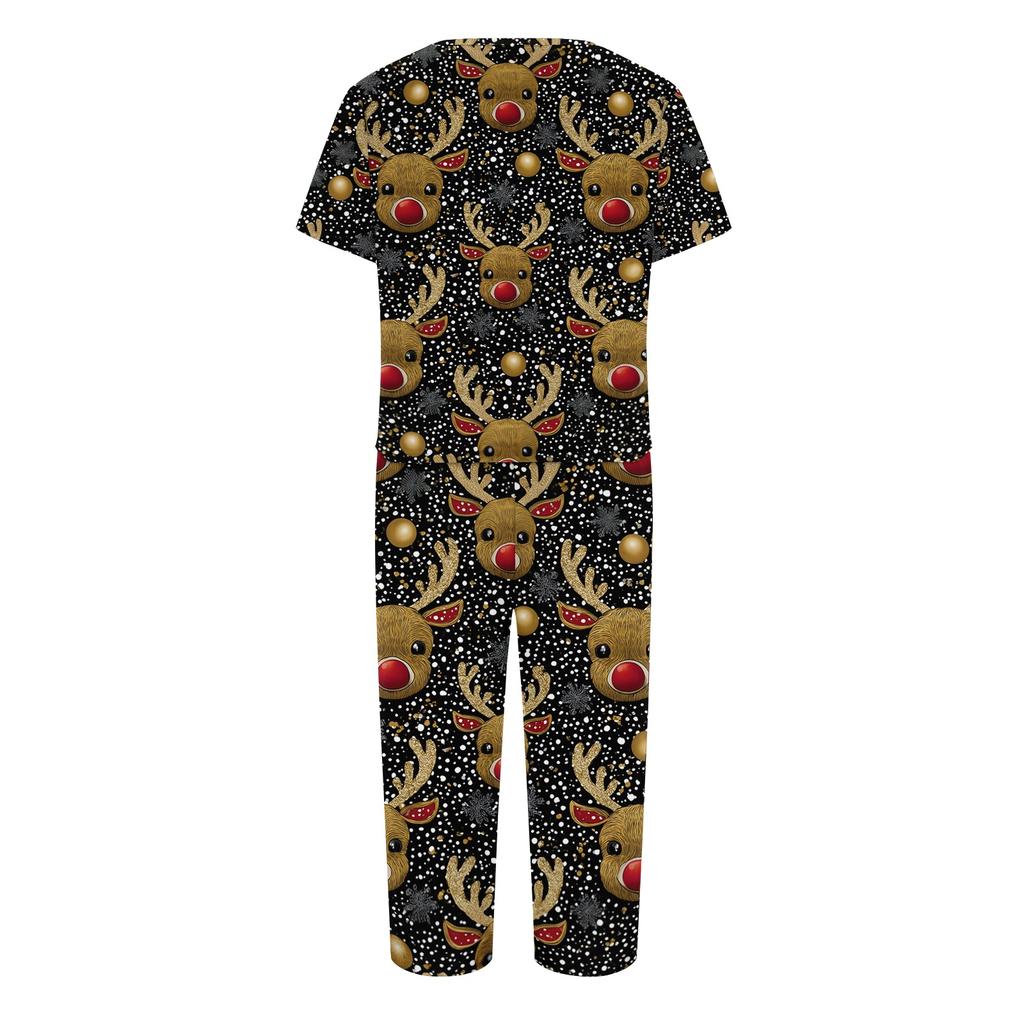 Women's Casual Christmas Print Two Piece Athletic Set Short Sleeve Top and Pants