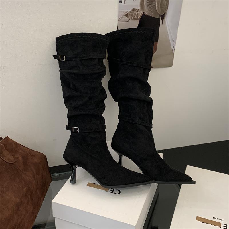Pointed high-heeled boots, skinny boots, long knight boots, autumn and winter 2025 thin-heeled high boots, stacked boots 35