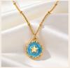 Colorful Enamel Round Pendant Necklace, Star Cross Heart Moon Choker, Stainless Steel Tarnish Resistant Clavicle Jewelry