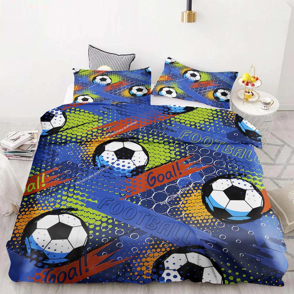 Cartoon Duvet Cover Set Football Graffiti 3D Soccer Ball Bedding Set For Boys Teens Sports Theme Bed Linen With Pillowcases