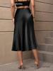 European & American Satin A-line Midi Skirt – Elegant Style, Polyester Fabric