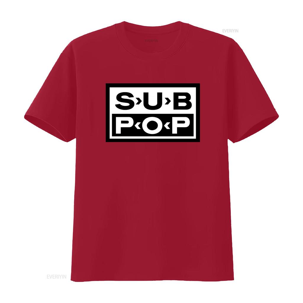 T-shirt con Logo Sub Pop Nera con Stampa Bianca Stile Retrò Streetwear Moda Lavata Vintage Morbida Abbigliamento Firmato Casual