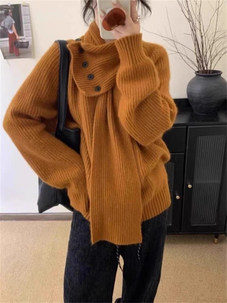 

Women s Autumn Winter Detachable Snood Shawl Sweater - Thick, Cozy, and Stylish Knitted Top Caramel [Premium]