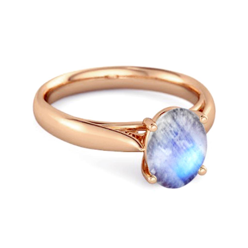 Moonstone Classic Solitaire Ring - 925 Sterling Silver Rose Gold Vermeil