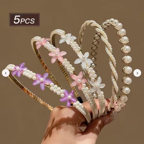 Fünfteiliges Stirnband-Set mit Imitationsperlen - Elegant, vielseitig, Feenstil für Damen