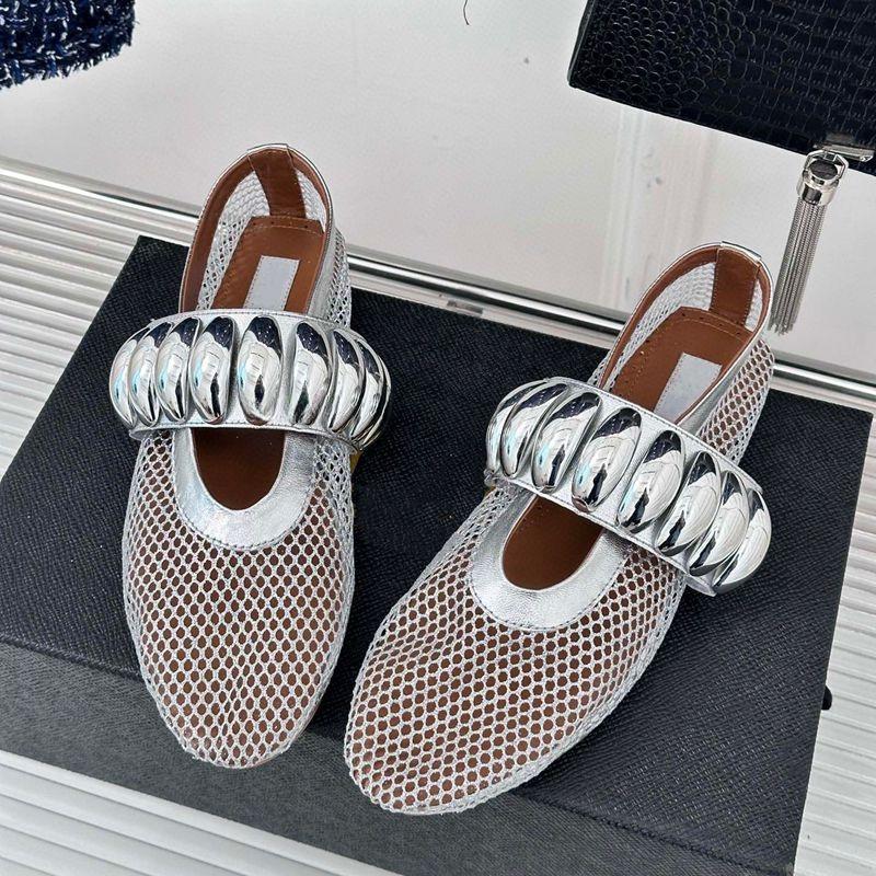 

Mesh Mary Jane single shoes women s fashionable metal buckle flat comfortable ballet dancing shoes 41 золотий